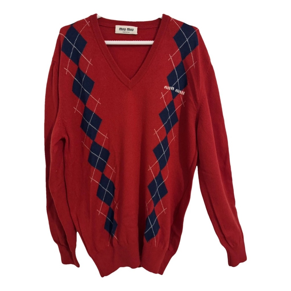 Miu Miu Red Argyle Sweater